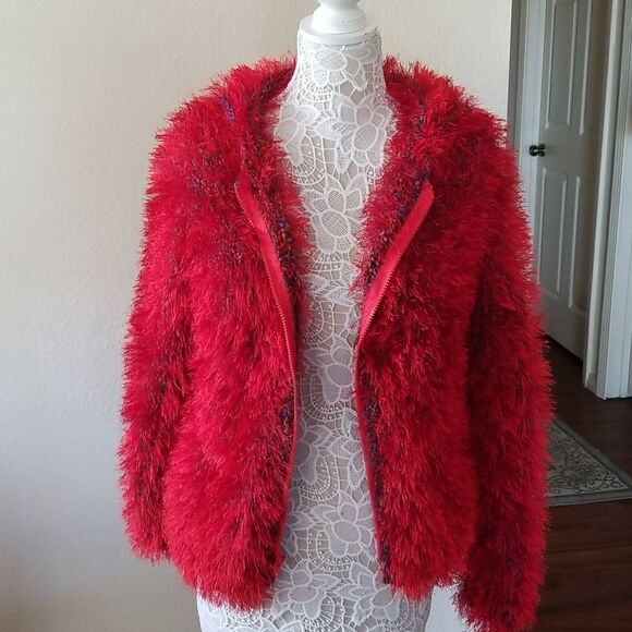 Hand Crafted Eyelash Yarn Fuzzy Hooded Jacket - Picture 2 of 7